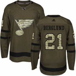 Mens Adidas St Louis Blues 21 Patrik Berglund Premier Green Salute to Service NHL Jersey 