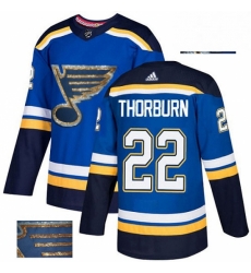 Mens Adidas St Louis Blues 22 Chris Thorburn Authentic Royal Blue Fashion Gold NHL Jersey 