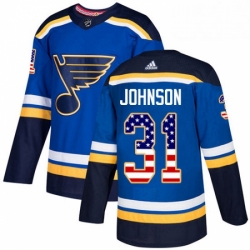 Mens Adidas St Louis Blues 31 Chad Johnson Authentic Blue USA Flag Fashion NHL Jersey 