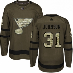 Mens Adidas St Louis Blues 31 Chad Johnson Authentic Green Salute to Service NHL Jersey 