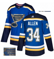 Mens Adidas St Louis Blues 34 Jake Allen Authentic Royal Blue Fashion Gold NHL Jersey 