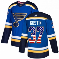 Mens Adidas St Louis Blues 37 Klim Kostin Authentic Blue USA Flag Fashion NHL Jersey 