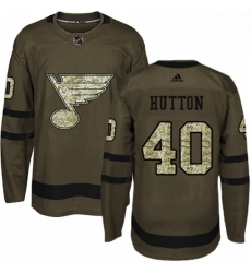 Mens Adidas St Louis Blues 40 Carter Hutton Premier Green Salute to Service NHL Jersey 