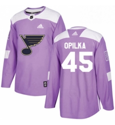 Mens Adidas St Louis Blues 45 Luke Opilka Authentic Purple Fights Cancer Practice NHL Jersey 