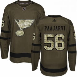 Mens Adidas St Louis Blues 56 Magnus Paajarvi Premier Green Salute to Service NHL Jersey 