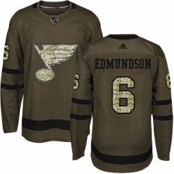 Mens Adidas St Louis Blues 6 Joel Edmundson Premier Green Salute to Service NHL Jersey 