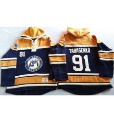 St. Louis Blues 91 Vladimir Tarasenko Navy Blue Gold Sawyer Hooded Sweatshirt Stitched Jersey