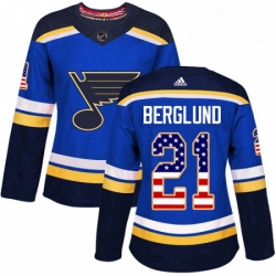 Womens Adidas St Louis Blues 21 Patrik Berglund Authentic Blue USA Flag Fashion NHL Jersey 