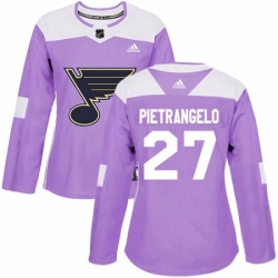 Womens Adidas St Louis Blues 27 Alex Pietrangelo Authentic Purple Fights Cancer Practice NHL Jersey 