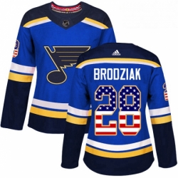 Womens Adidas St Louis Blues 28 Kyle Brodziak Authentic Blue USA Flag Fashion NHL Jersey 