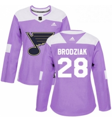 Womens Adidas St Louis Blues 28 Kyle Brodziak Authentic Purple Fights Cancer Practice NHL Jersey 