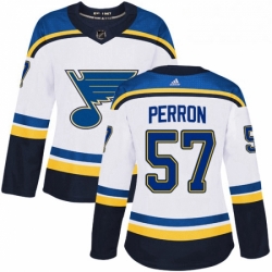 Womens Adidas St Louis Blues 57 David Perron Authentic White Away NHL Jersey 