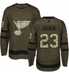 Youth Adidas St Louis Blues 23 Dmitrij Jaskin Premier Green Salute to Service NHL Jersey 