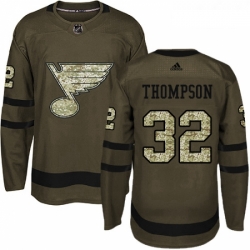 Youth Adidas St Louis Blues 32 Tage Thompson Authentic Green Salute to Service NHL Jersey 