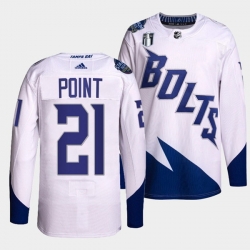 Men Tampa Bay Lightning 21 Brayden Point 2022 White Stanley Cup Final Patch Stitched Jersey