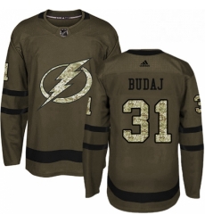 Mens Adidas Tampa Bay Lightning 31 Peter Budaj Authentic Green Salute to Service NHL Jersey 