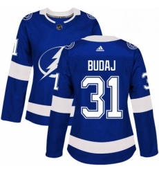 Womens Adidas Tampa Bay Lightning 31 Peter Budaj Authentic Royal Blue Home NHL Jersey 