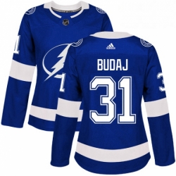 Womens Adidas Tampa Bay Lightning 31 Peter Budaj Authentic Royal Blue Home NHL Jersey 