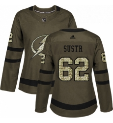 Womens Adidas Tampa Bay Lightning 62 Andrej Sustr Authentic Green Salute to Service NHL Jersey 