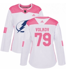 Womens Adidas Tampa Bay Lightning 79 Alexander Volkov Authentic WhitePink Fashion NHL Jersey 