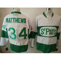 Maple Leafs #34 Auston Matthews White Green St. Patrick's Day Stitched NHL Jersey