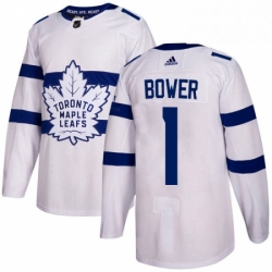 Mens Adidas Toronto Maple Leafs 1 Johnny Bower Authentic White 2018 Stadium Series NHL Jersey 