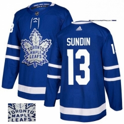 Mens Adidas Toronto Maple Leafs 13 Mats Sundin Authentic Royal Blue Fashion Gold NHL Jersey 