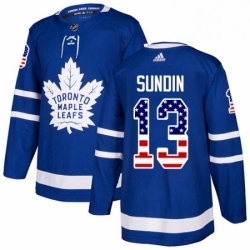 Mens Adidas Toronto Maple Leafs 13 Mats Sundin Authentic Royal Blue USA Flag Fashion NHL Jersey 