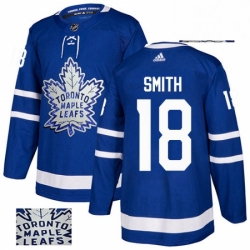 Mens Adidas Toronto Maple Leafs 18 Ben Smith Authentic Royal Blue Fashion Gold NHL Jersey 