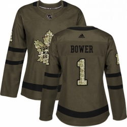 Womens Adidas Toronto Maple Leafs 1 Johnny Bower Authentic Green Salute to Service NHL Jersey 