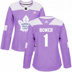 Womens Adidas Toronto Maple Leafs 1 Johnny Bower Authentic Purple Fights Cancer Practice NHL Jersey 