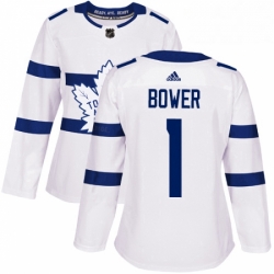 Womens Adidas Toronto Maple Leafs 1 Johnny Bower Authentic White 2018 Stadium Series NHL Jersey 