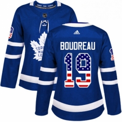 Womens Adidas Toronto Maple Leafs 19 Bruce Boudreau Authentic Royal Blue USA Flag Fashion NHL Jersey 