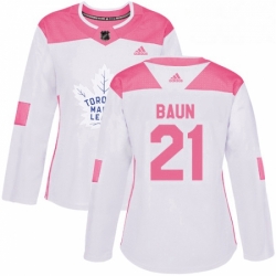 Womens Adidas Toronto Maple Leafs 21 Bobby Baun Authentic WhitePink Fashion NHL Jersey 