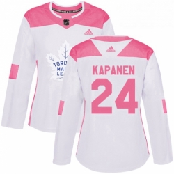 Womens Adidas Toronto Maple Leafs 24 Kasperi Kapanen Authentic WhitePink Fashion NHL Jersey 