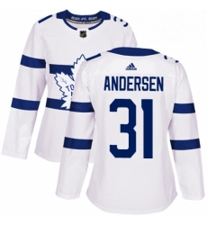 Womens Adidas Toronto Maple Leafs 31 Frederik Andersen Authentic White 2018 Stadium Series NHL Jersey 