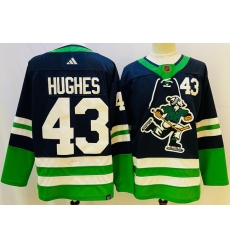 Men Vancouver Canucks 43 Quinn Hughes Navy 2022 Reverse Retro Stitched Jersey