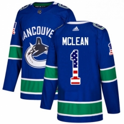 Mens Adidas Vancouver Canucks 1 Kirk Mclean Authentic Blue USA Flag Fashion NHL Jersey 