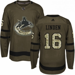 Mens Adidas Vancouver Canucks 16 Trevor Linden Authentic Green Salute to Service NHL Jersey 