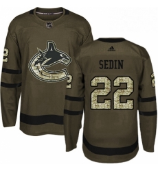 Mens Adidas Vancouver Canucks 22 Daniel Sedin Premier Green Salute to Service NHL Jersey 