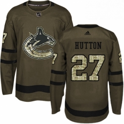 Mens Adidas Vancouver Canucks 27 Ben Hutton Premier Green Salute to Service NHL Jersey 