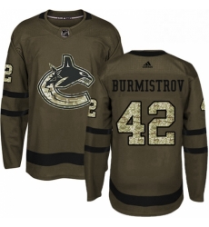 Mens Adidas Vancouver Canucks 42 Alex Burmistrov Premier Green Salute to Service NHL Jersey 