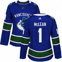 Womens Adidas Vancouver Canucks 1 Kirk Mclean Authentic Blue Home NHL Jersey 