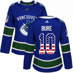 Womens Adidas Vancouver Canucks 10 Pavel Bure Authentic Blue USA Flag Fashion NHL Jersey 