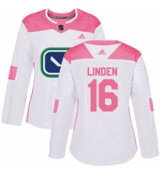 Womens Adidas Vancouver Canucks 16 Trevor Linden Authentic WhitePink Fashion NHL Jersey 