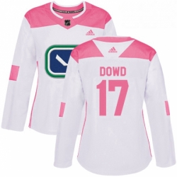 Womens Adidas Vancouver Canucks 17 Nic Dowd Authentic White Pink Fashion NHL Jersey 