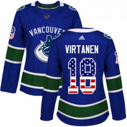 Womens Adidas Vancouver Canucks 18 Jake Virtanen Authentic Blue USA Flag Fashion NHL Jersey 