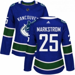 Womens Adidas Vancouver Canucks 25 Jacob Markstrom Premier Blue Home NHL Jersey 