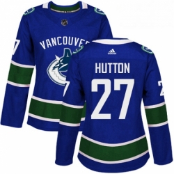 Womens Adidas Vancouver Canucks 27 Ben Hutton Premier Blue Home NHL Jersey 