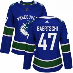 Womens Adidas Vancouver Canucks 47 Sven Baertschi Premier Blue Home NHL Jersey 